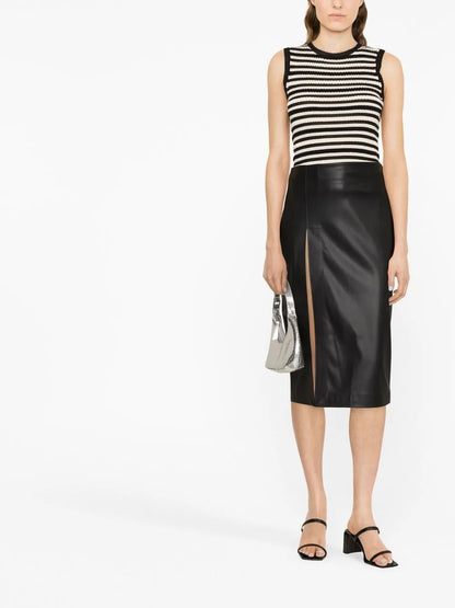 Front Slit-Detail Midi Skirt