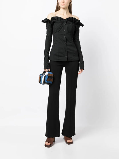 Off-Shoulder Long-Sleeve Blouse
