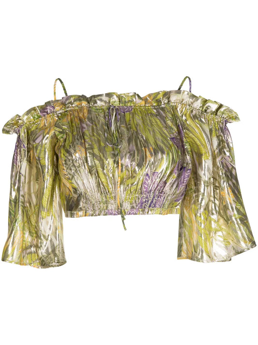 Metallic Printed Off-Shoulder Top
