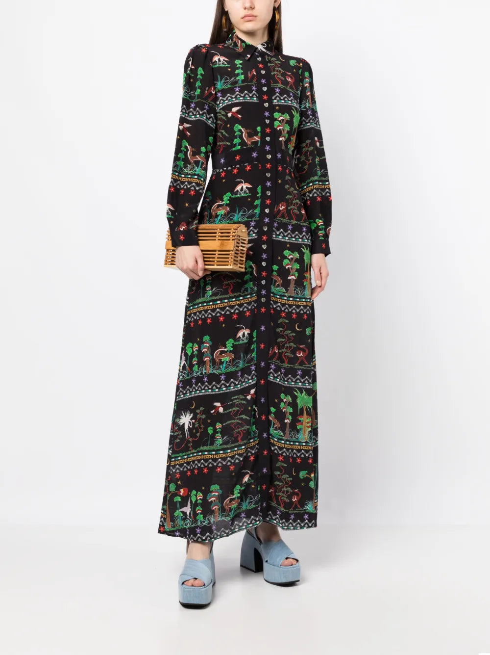 Printed Maxi Silk Shirt Dress