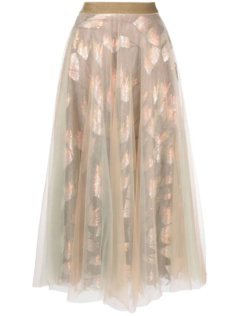Tulle-Overlay Midi Skirt