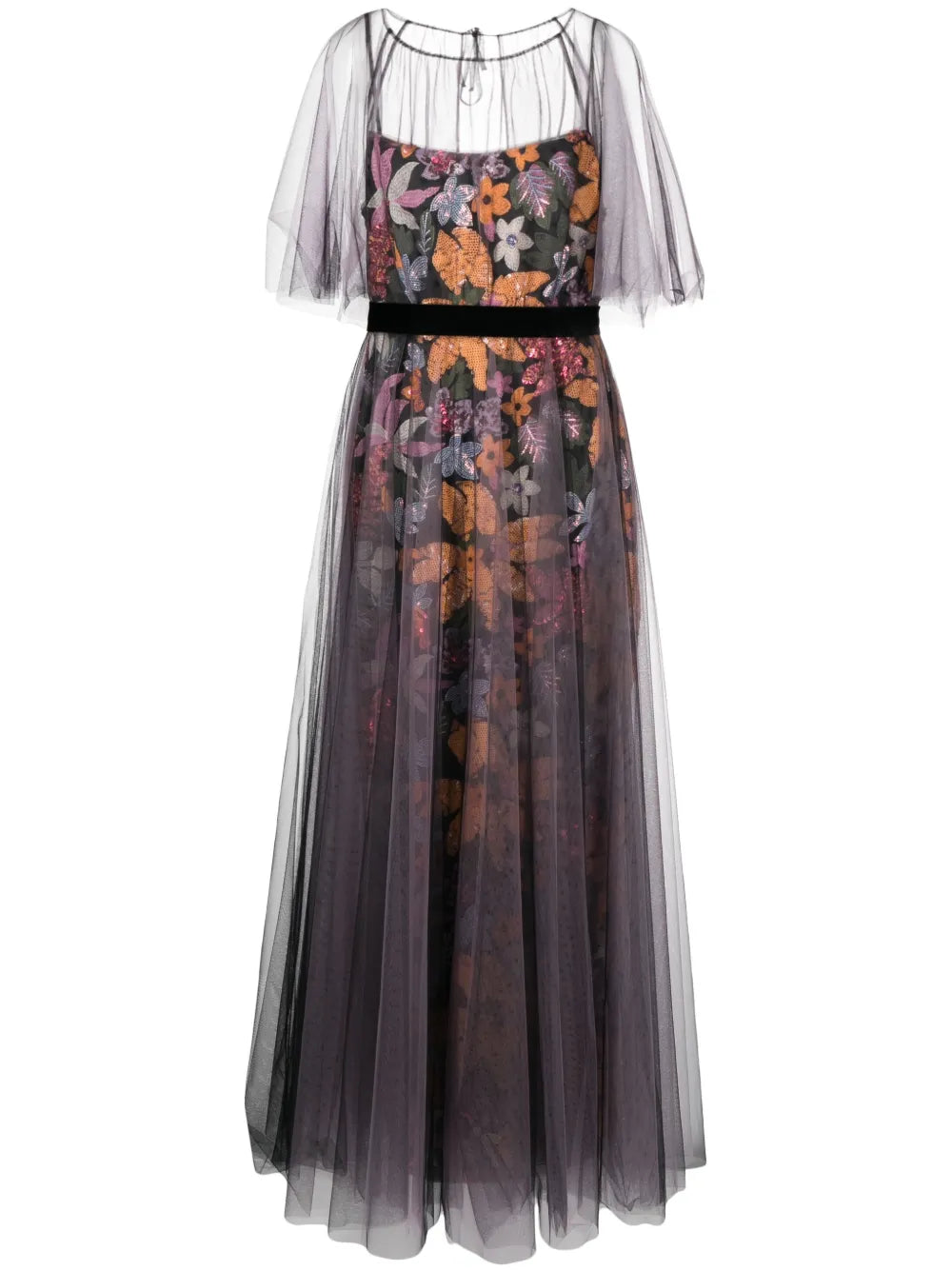 Floral-Embroidered Floor-Length Dress