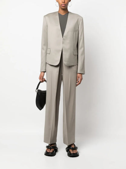 Single-Breasted Collarless Blazer