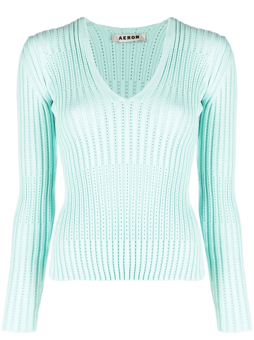 Ribbed V-Neck Long-Sleeve Top