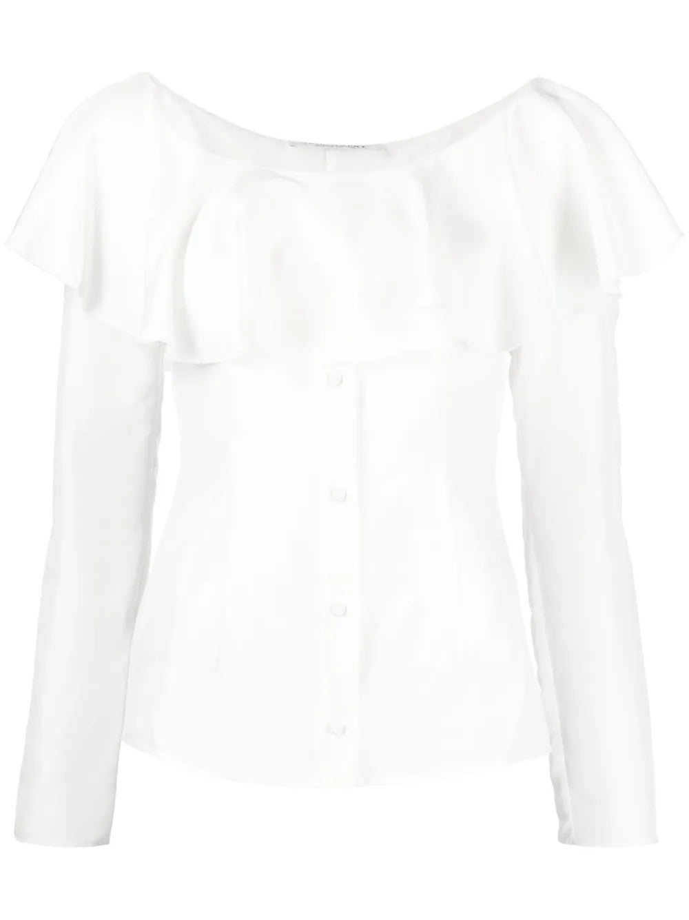 Off Shoulder Frilled Silk Blouse