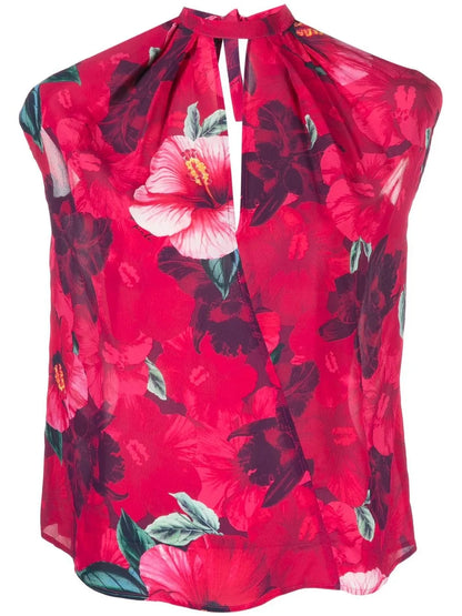 Hibiscus-Print Sleeveless Blouse