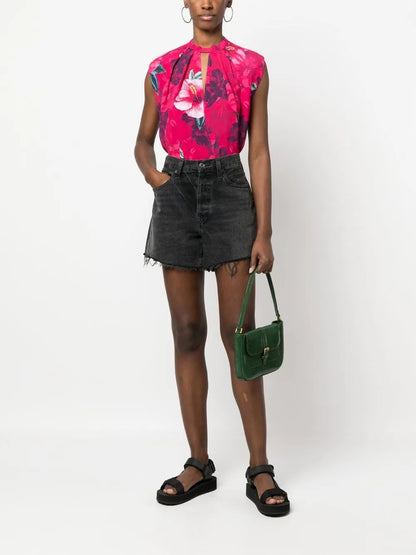 Hibiscus-Print Sleeveless Blouse