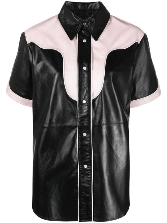 Colour-Block Leather Shirt