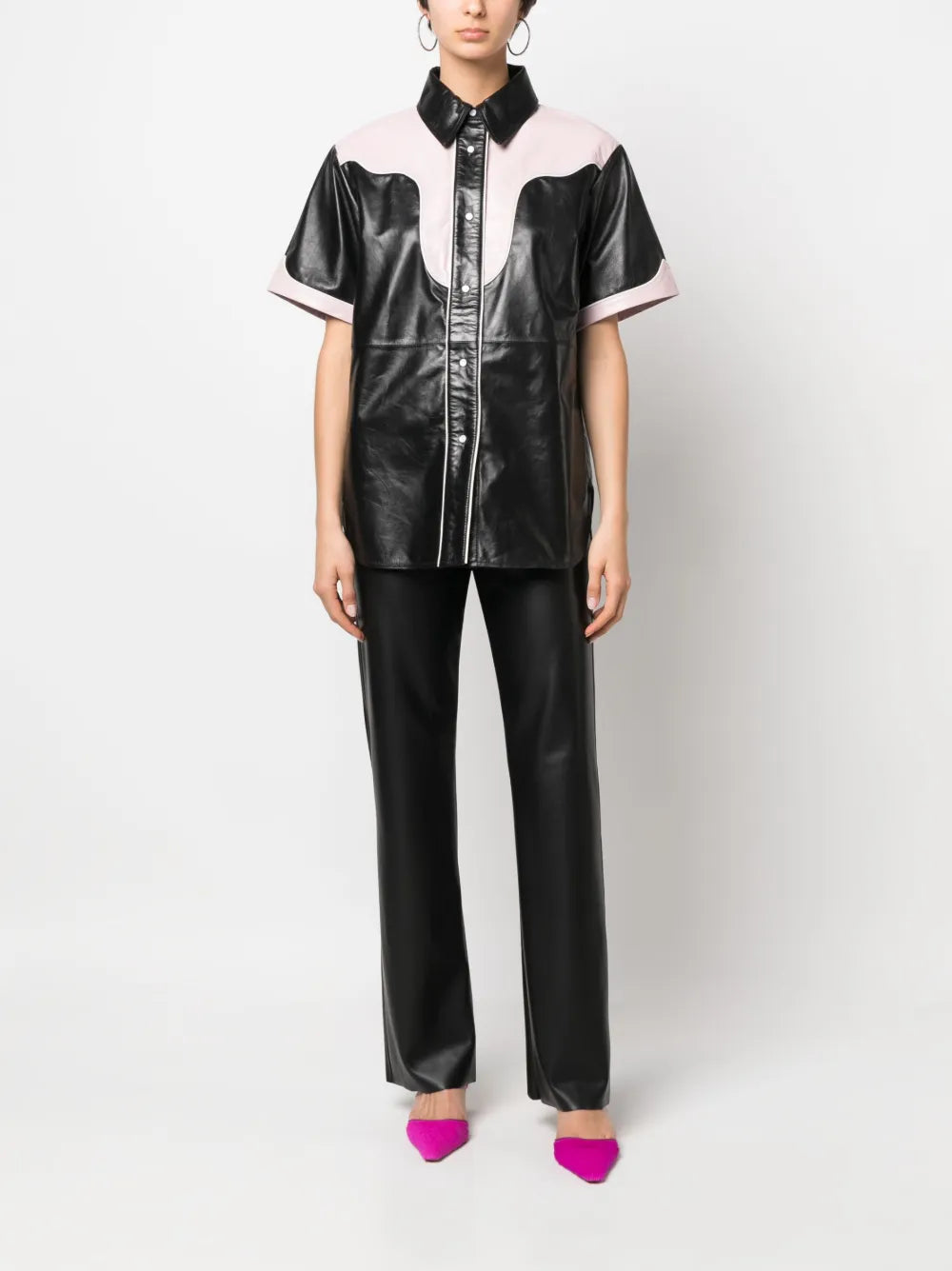 Colour-Block Leather Shirt