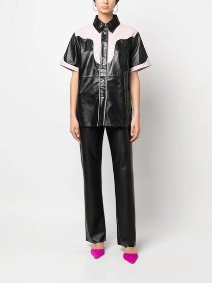 Colour-Block Leather Shirt