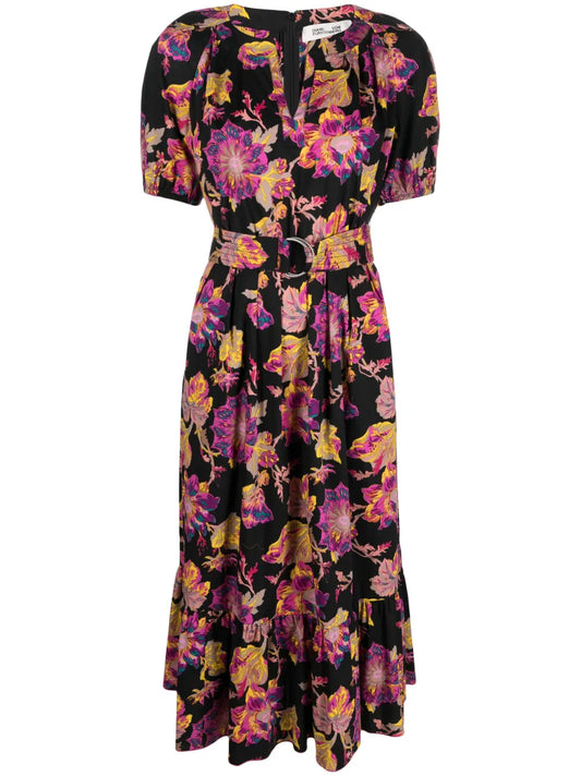 Floral-Print Belted-Waist Dress