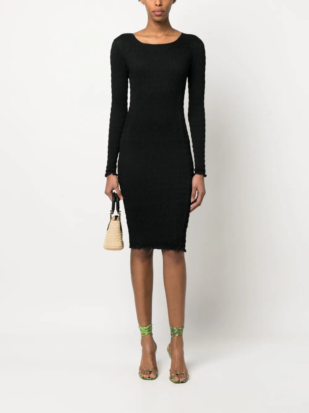 Textured-Finish Long-Sleeve Dress