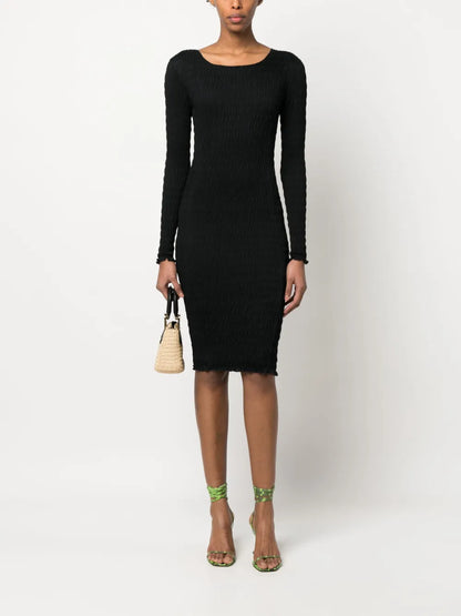 Textured-Finish Long-Sleeve Dress