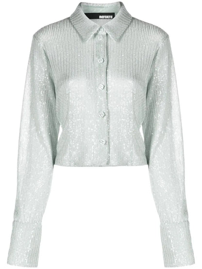 Sequin-Embellished Button-Down Cardigan