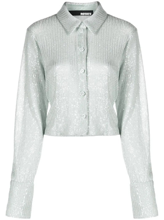 Sequin-Embellished Button-Down Cardigan