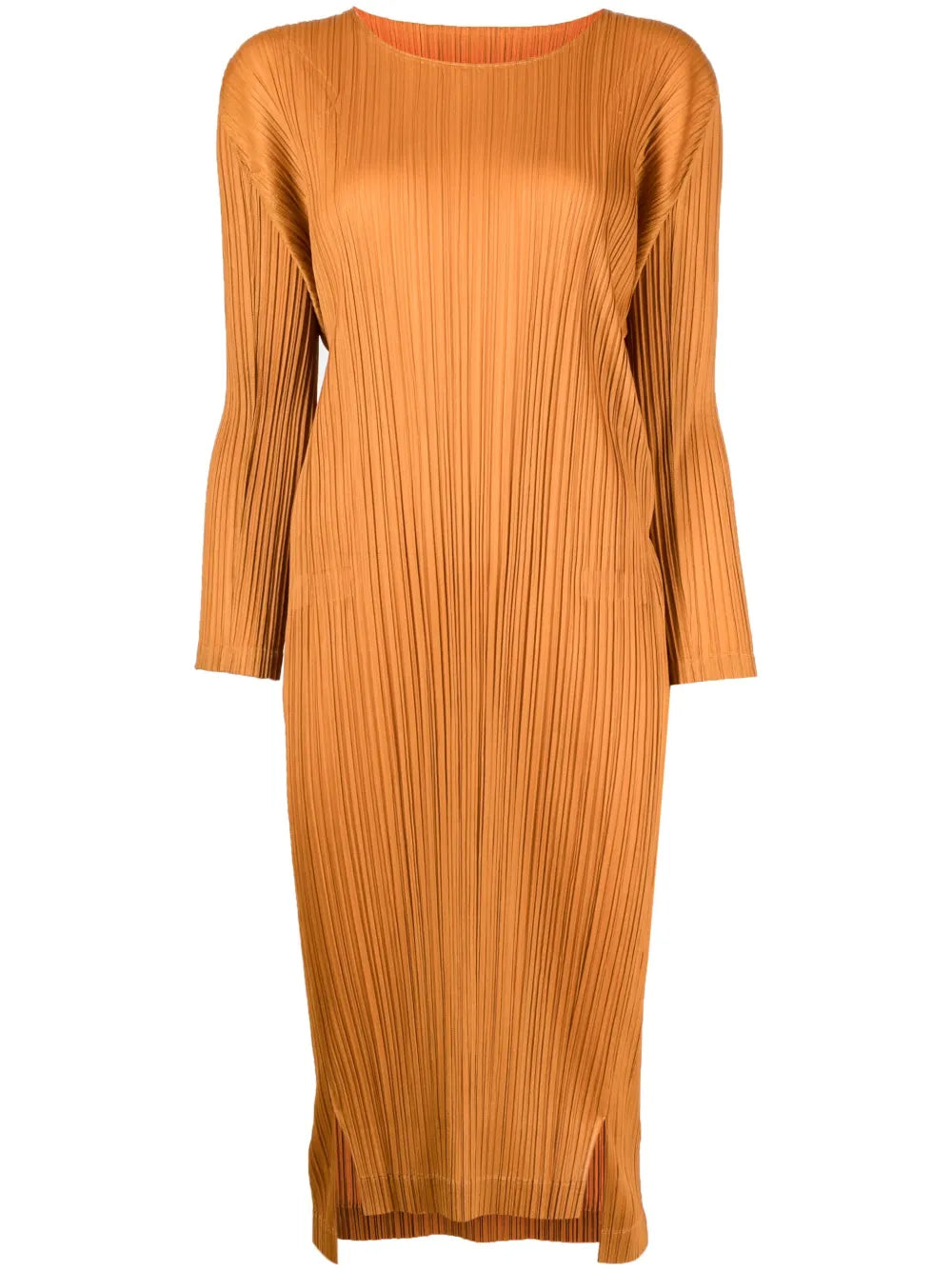 Pleated Long-Sleeve Midi Dress