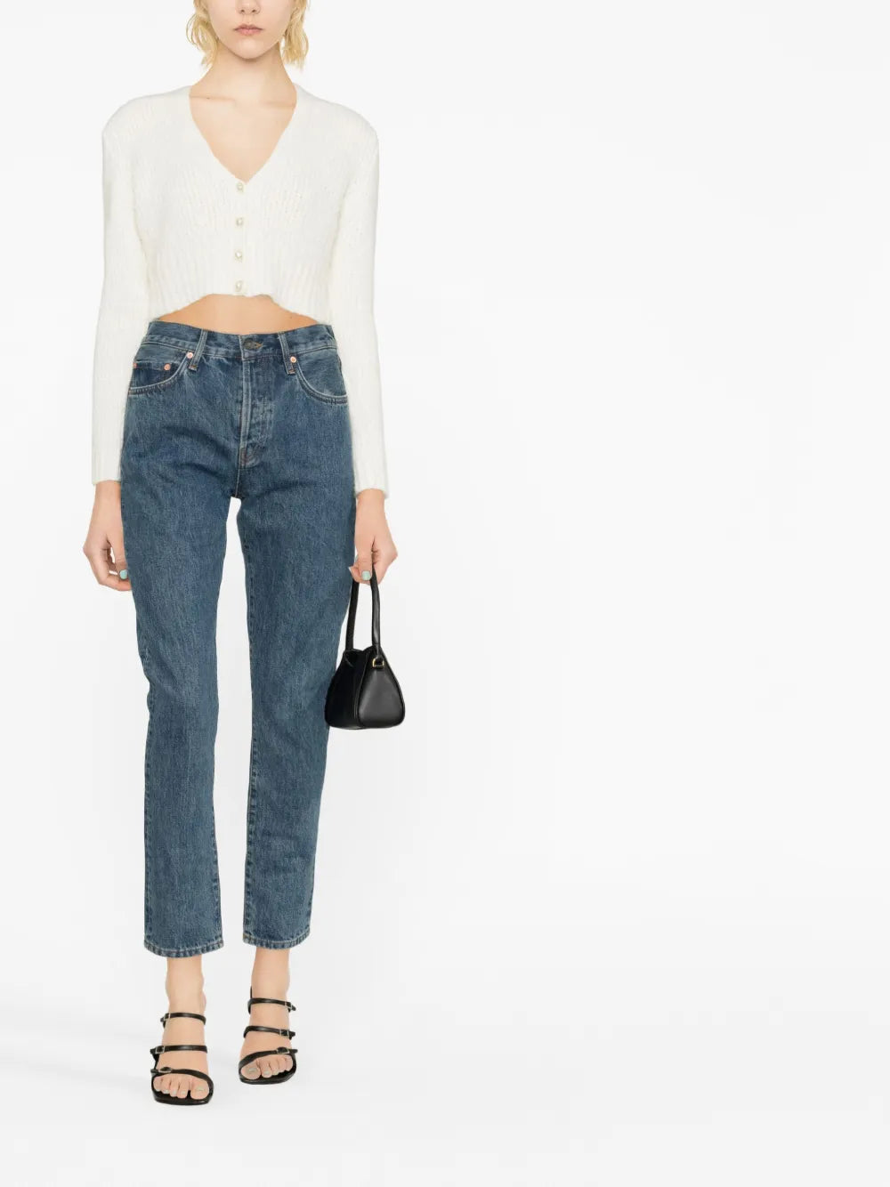 Cropped Washed Denim Jeans
