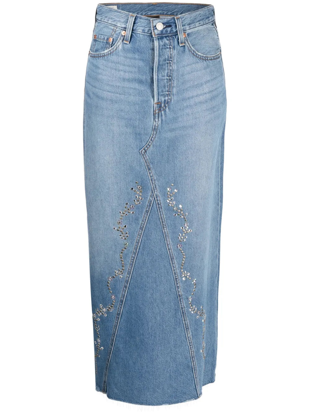 Stud-Detail Midi Denim Skirt