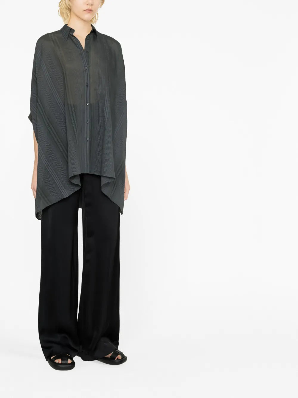 Striped Half-Sleeve Draped Shirt