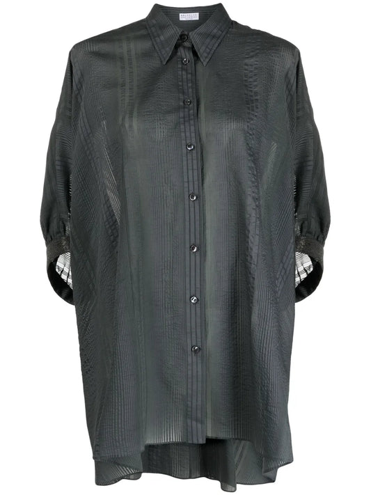 Striped Half-Sleeve Draped Shirt