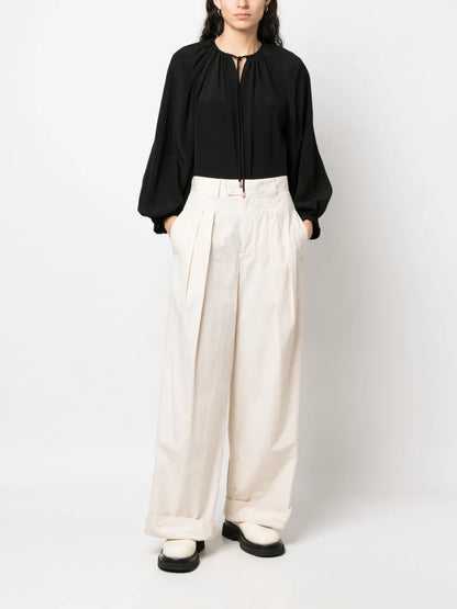 Self-Tie Silk Blouse