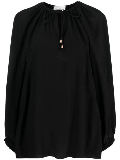 Self-Tie Silk Blouse