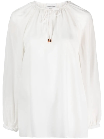Self-Tie Silk Blouse