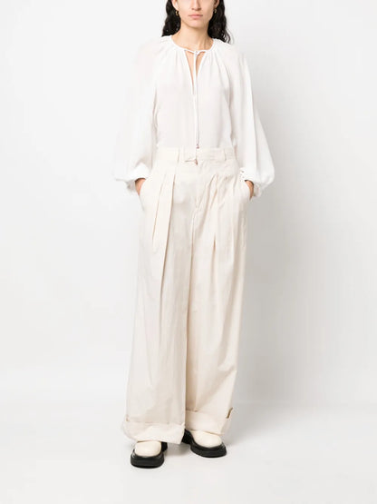 Self-Tie Silk Blouse