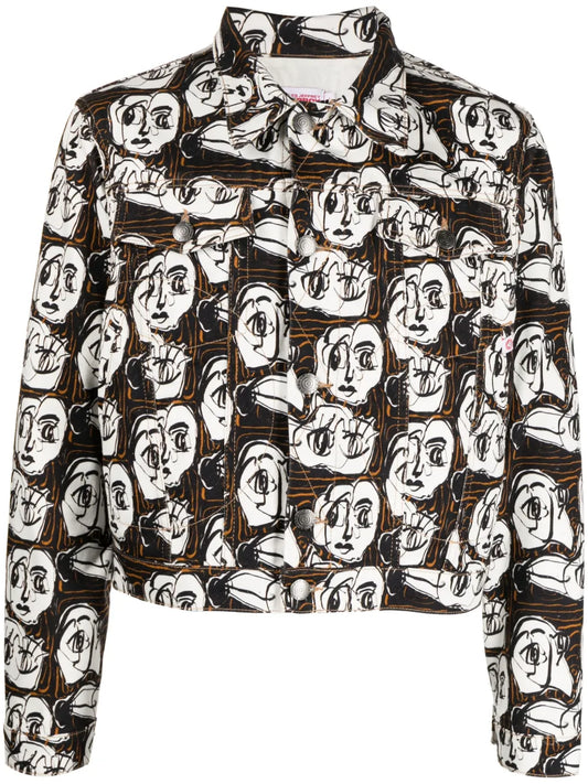 Art Face-Print Denim Jacket