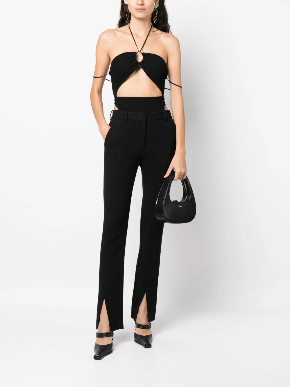 Ribbed-Knit Cut-Out Bodysuit