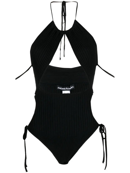 Ribbed-Knit Cut-Out Bodysuit