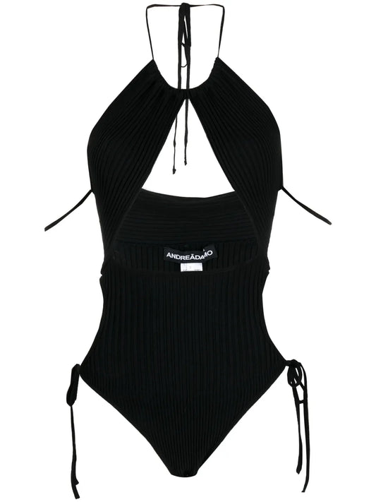 Ribbed-Knit Cut-Out Bodysuit