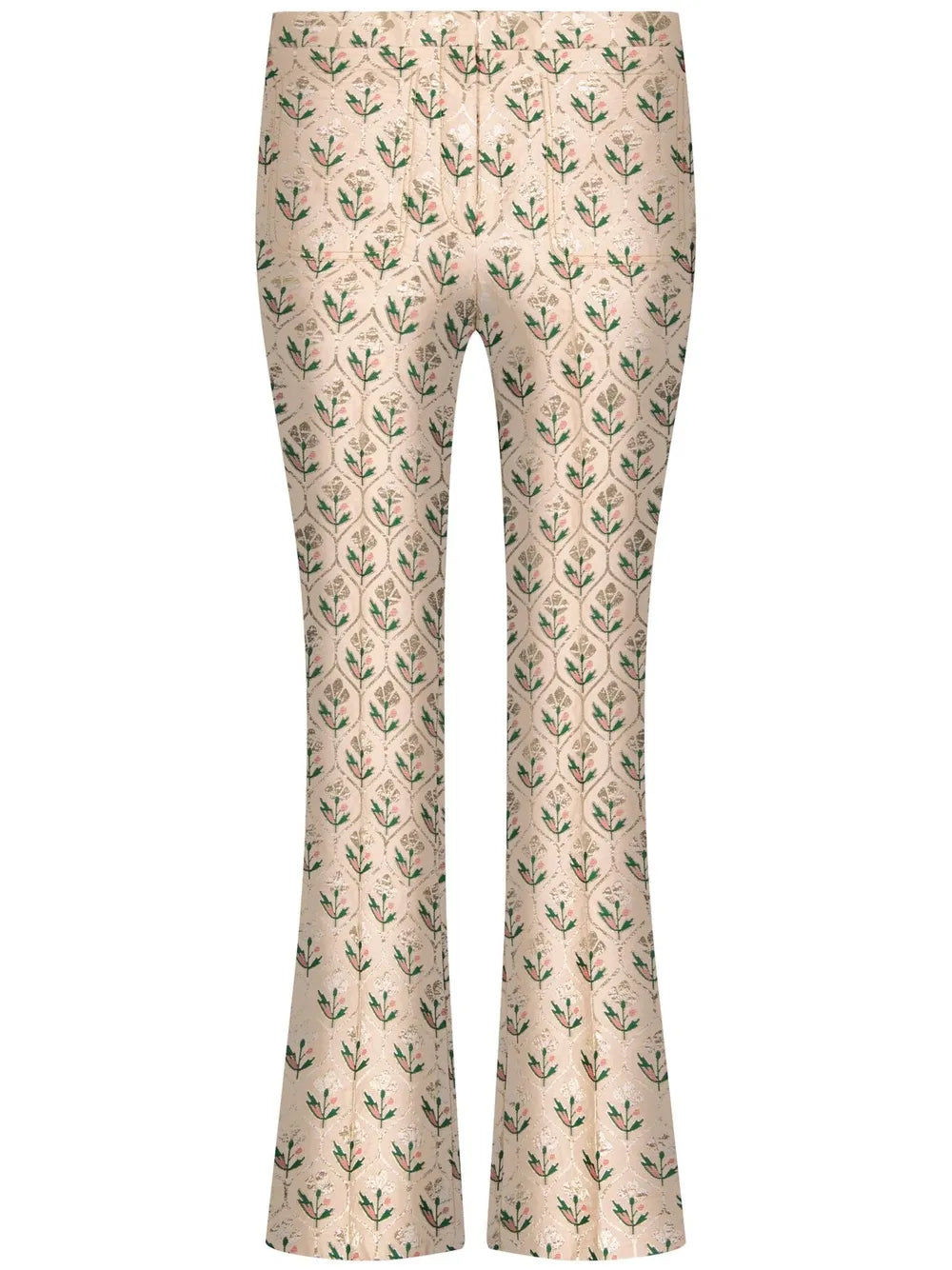 Floral-Jacquard Cropped Flared Trousers