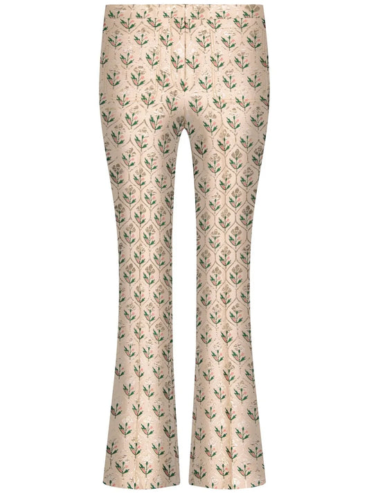Floral-Jacquard Cropped Flared Trousers