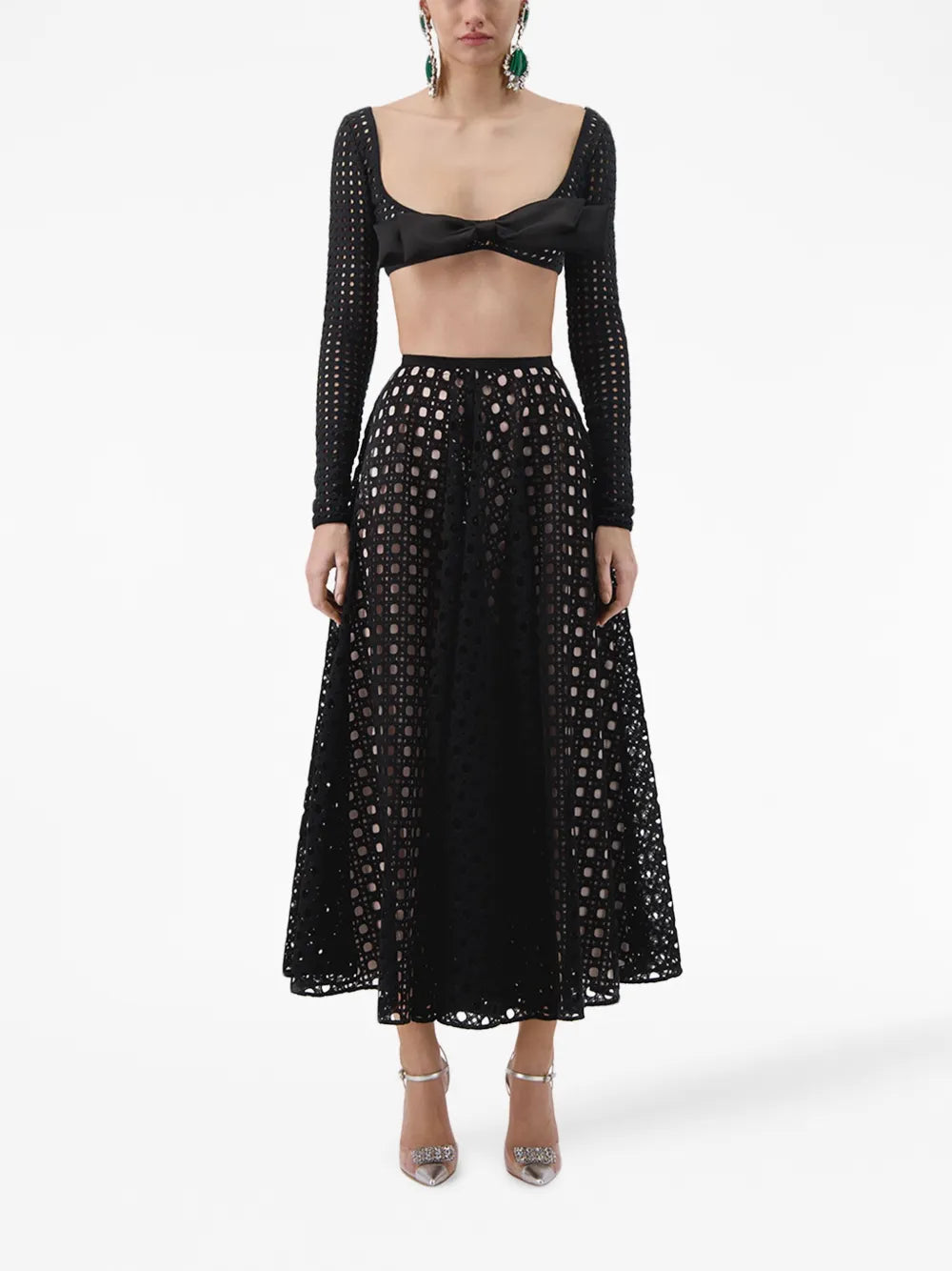 Bow-Detail Crochet Cropped Top
