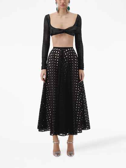 Bow-Detail Crochet Cropped Top