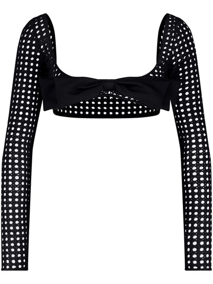 Bow-Detail Crochet Cropped Top