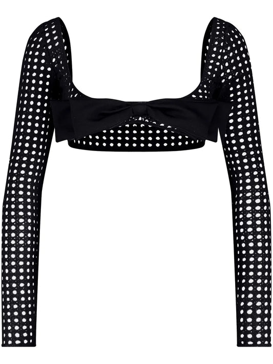 Bow-Detail Crochet Cropped Top
