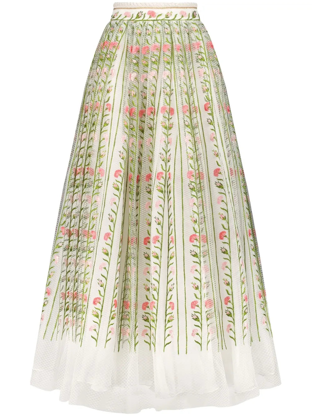 Foliage-Embroidered Tulle Maxi Skirt