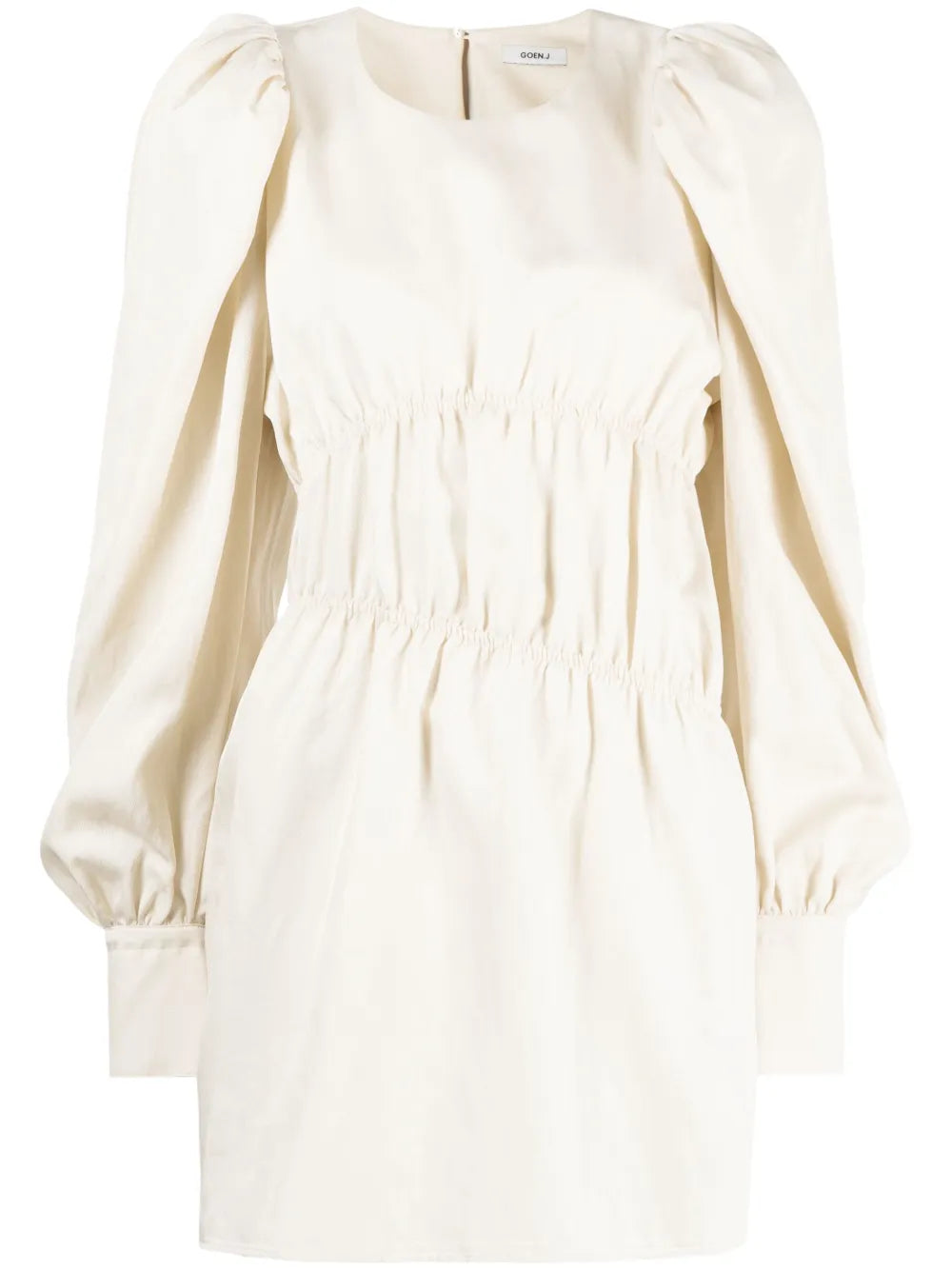 Puffed-Sleeves Ruched Dress