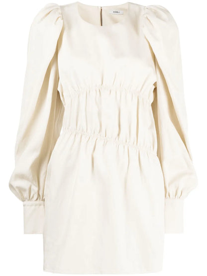 Puffed-Sleeves Ruched Dress