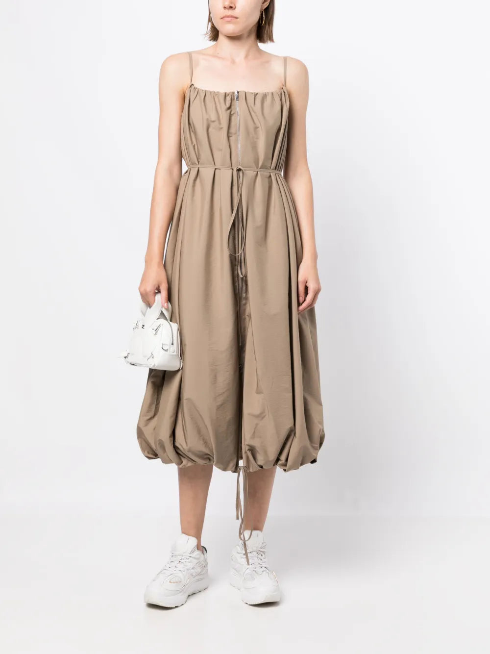 Zip-Embellished Ballon Taffeta Dress