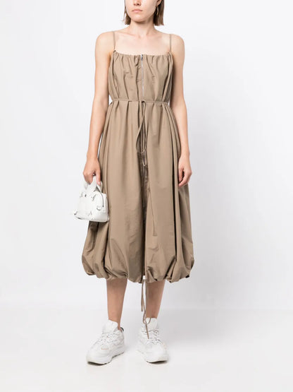 Zip-Embellished Ballon Taffeta Dress