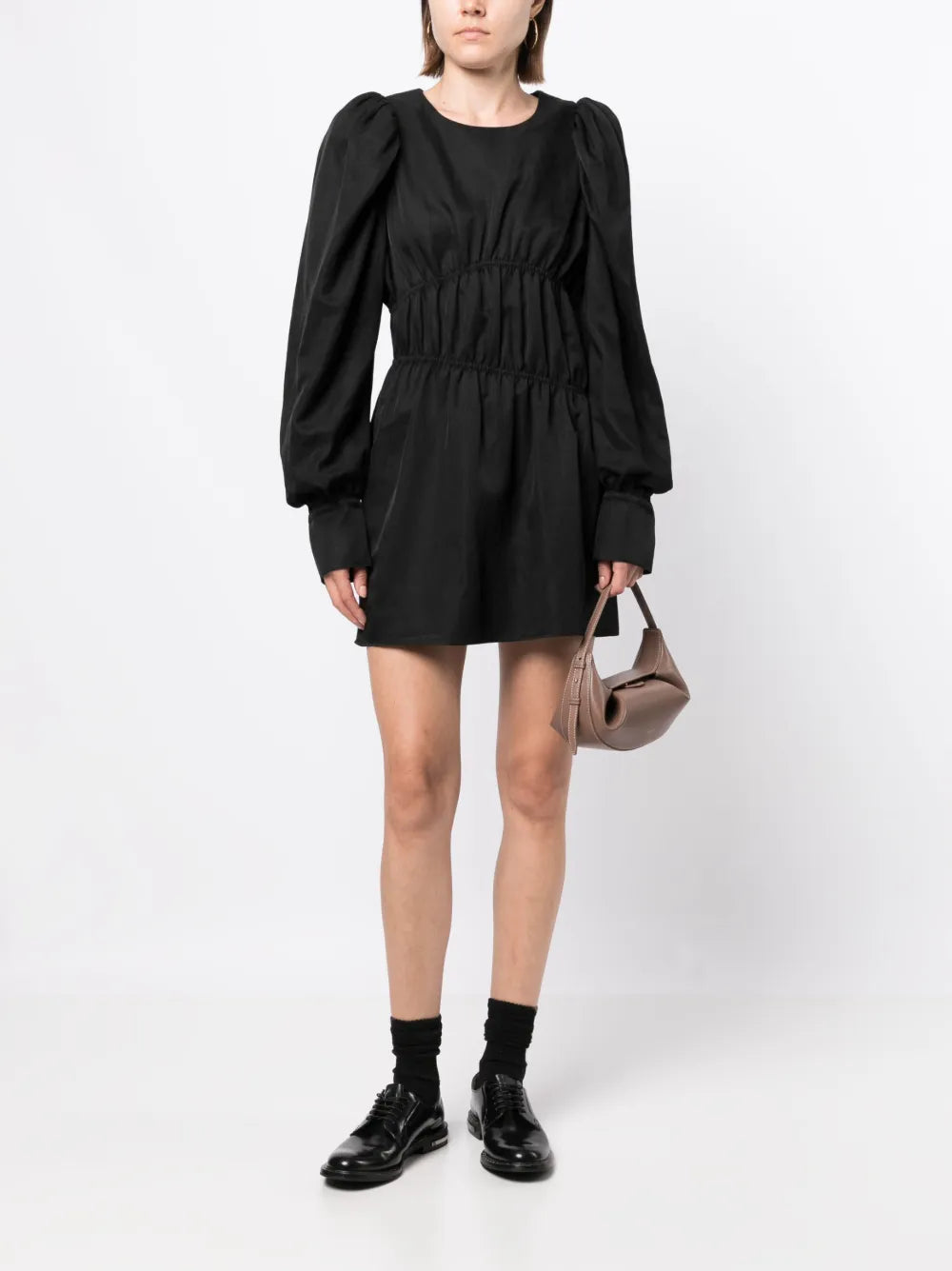 Puffed-Sleeves Ruched Dress