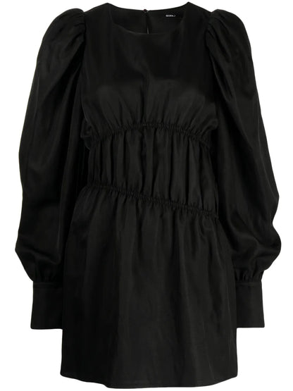 Puffed-Sleeves Ruched Dress