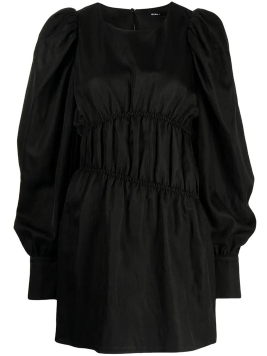 Puffed-Sleeves Ruched Dress