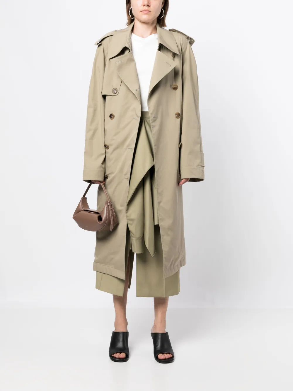 Contrast-Panel Double-Breasted Trench Coat