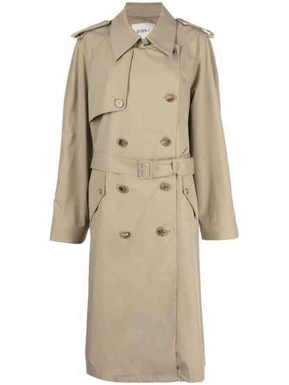 Contrast-Panel Double-Breasted Trench Coat