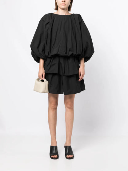 Balloon-Sleeves Poplin Dress