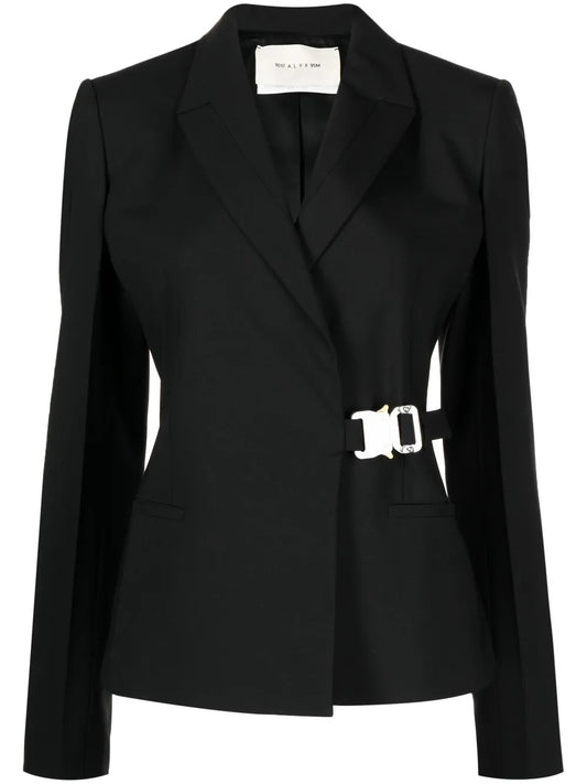 Buckle-Fastening Wrap Blazer